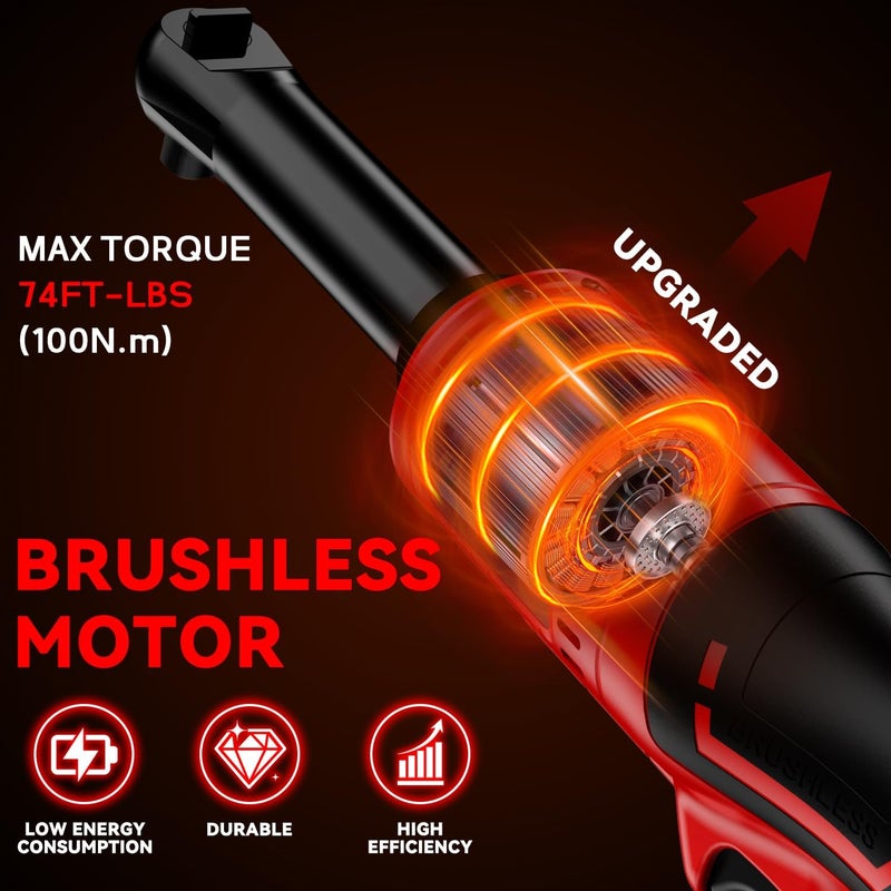 DEMIMA 3/8" Extended Cordless Ratchet Wrench for Milwaukee 18V Battery, 74Ft-Lbs Brushless Motor Electric Ratchet with 320RPM Variable Speed, 8 Sockets, 3/8" to 1/4" Adapter, 6" Extension Bar (Tool Only) - Image 2